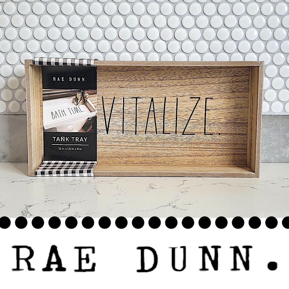 🆑️ CLEARANCE Rae Dunn Tan Wood Tank Tray Reads REVITALIZE - NWT